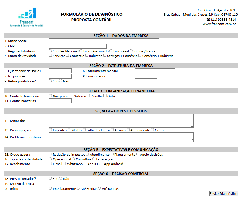 Formul�rio de Diagn�stico